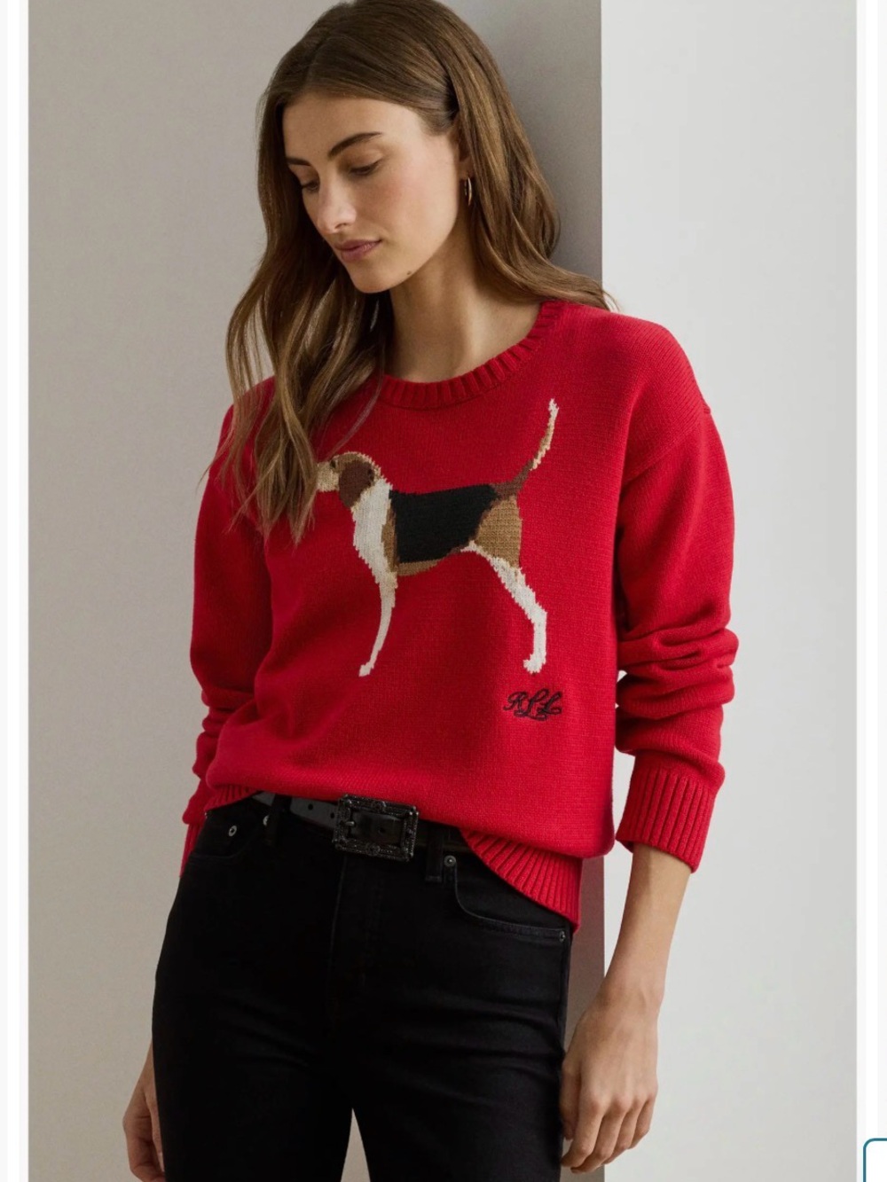 NWT Ralph Lauren Red Beagle Intarsia Crewneck Sweater